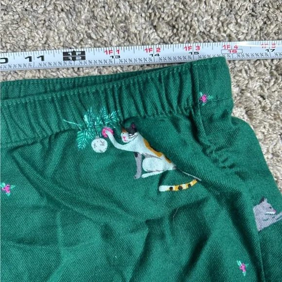 LOFT flannel kitten Cat Christmas pajamas Medium Green short sleeve pants button - Picture 15 of 16